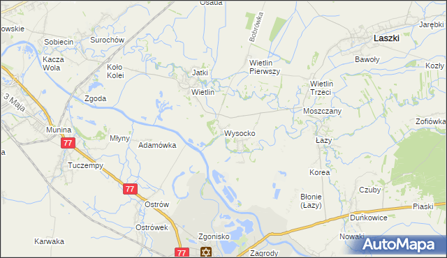 mapa Wysocko gmina Laszki, Wysocko gmina Laszki na mapie Targeo