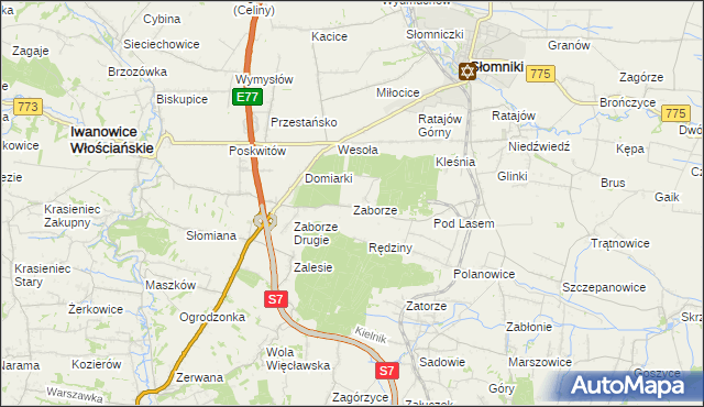 mapa Zaborze gmina Słomniki, Zaborze gmina Słomniki na mapie Targeo