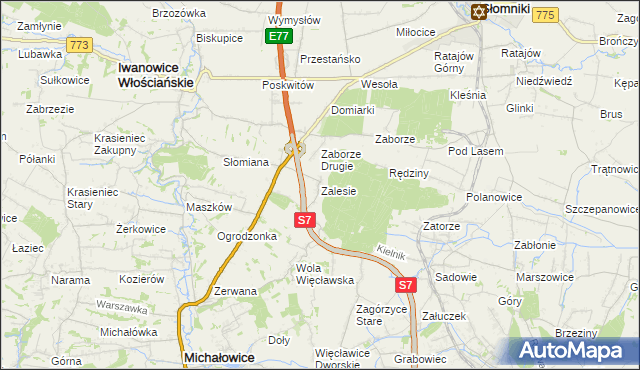 mapa Zalesie gmina Iwanowice, Zalesie gmina Iwanowice na mapie Targeo