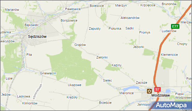 mapa Zielonki gmina Sędziszów, Zielonki gmina Sędziszów na mapie Targeo