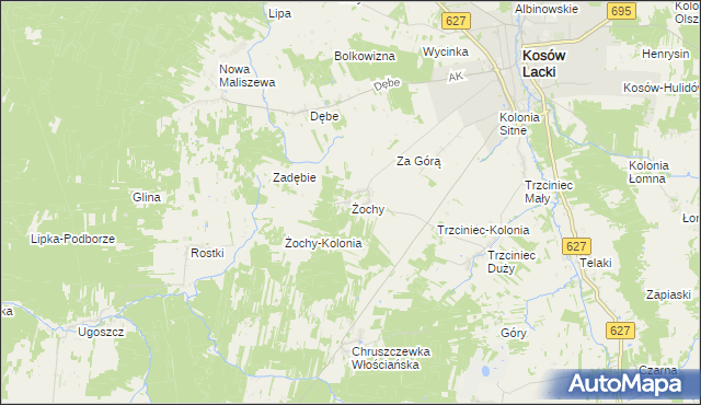 mapa Żochy gmina Kosów Lacki, Żochy gmina Kosów Lacki na mapie Targeo