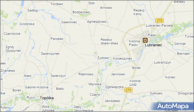 mapa Żydowo gmina Lubraniec, Żydowo gmina Lubraniec na mapie Targeo
