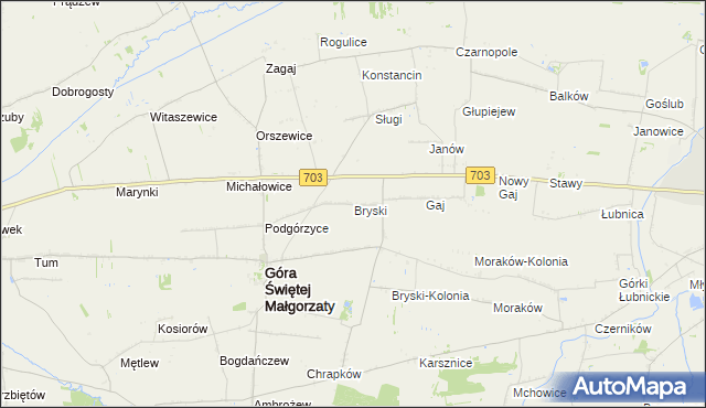 mapa Bryski gmina Góra Świętej Małgorzaty, Bryski gmina Góra Świętej Małgorzaty na mapie Targeo
