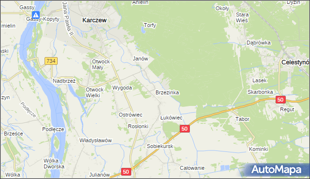 mapa Brzezinka gmina Karczew, Brzezinka gmina Karczew na mapie Targeo