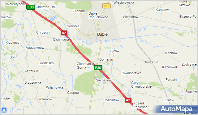 mapa Domanin gmina Dąbie, Domanin gmina Dąbie na mapie Targeo