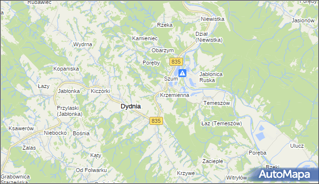 mapa Krzemienna gmina Dydnia, Krzemienna gmina Dydnia na mapie Targeo