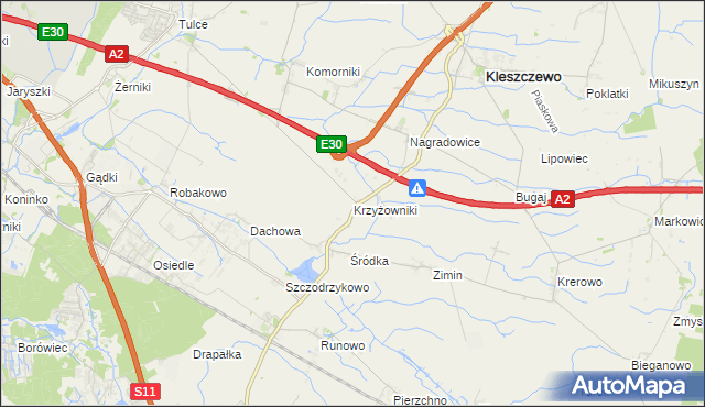 mapa Krzyżowniki gmina Kleszczewo, Krzyżowniki gmina Kleszczewo na mapie Targeo