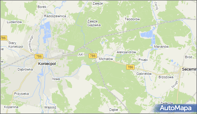 mapa Michałów gmina Koniecpol, Michałów gmina Koniecpol na mapie Targeo