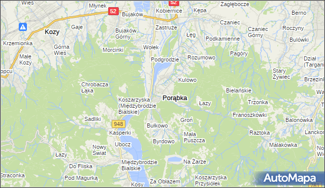 mapa Porąbka powiat bielski, Porąbka powiat bielski na mapie Targeo