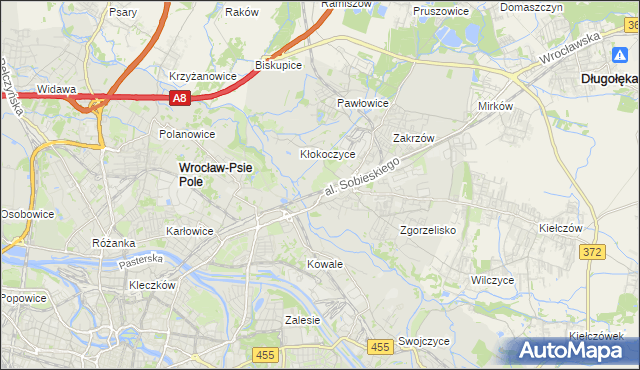 mapa Psie Pole gmina Wrocław, Psie Pole gmina Wrocław na mapie Targeo