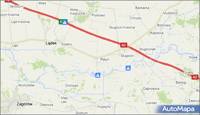 mapa Ratyń gmina Lądek, Ratyń gmina Lądek na mapie Targeo