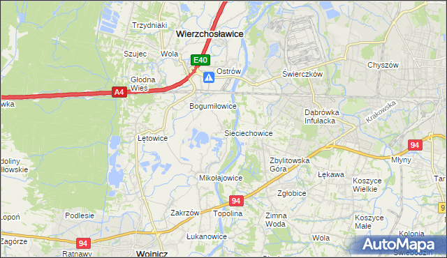 mapa Sieciechowice gmina Wierzchosławice, Sieciechowice gmina Wierzchosławice na mapie Targeo