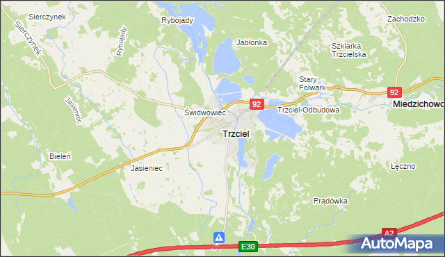 mapa Trzciel powiat międzyrzecki, Trzciel powiat międzyrzecki na mapie Targeo