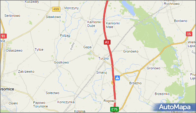 mapa Turzno gmina Łysomice, Turzno gmina Łysomice na mapie Targeo