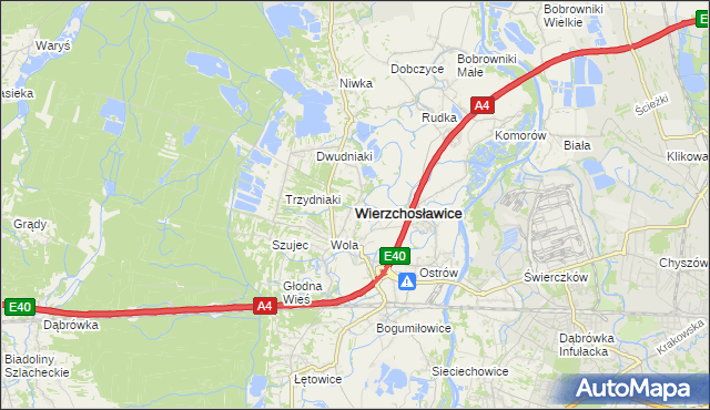 mapa Wierzchosławice powiat tarnowski, Wierzchosławice powiat tarnowski na mapie Targeo