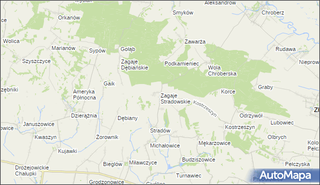 mapa Zagaje Stradowskie, Zagaje Stradowskie na mapie Targeo