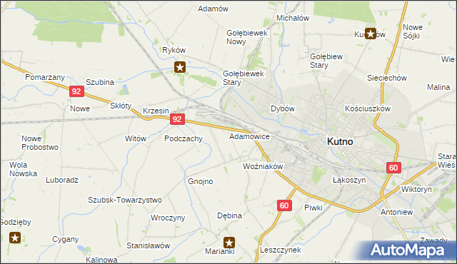 mapa Adamowice gmina Kutno, Adamowice gmina Kutno na mapie Targeo