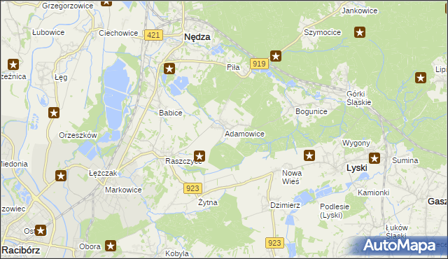 mapa Adamowice gmina Lyski, Adamowice gmina Lyski na mapie Targeo