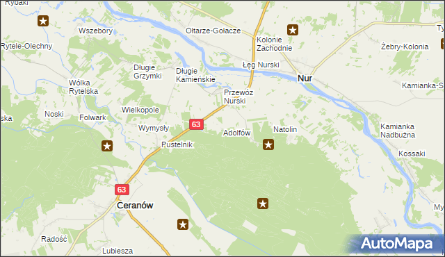 mapa Adolfów gmina Ceranów, Adolfów gmina Ceranów na mapie Targeo