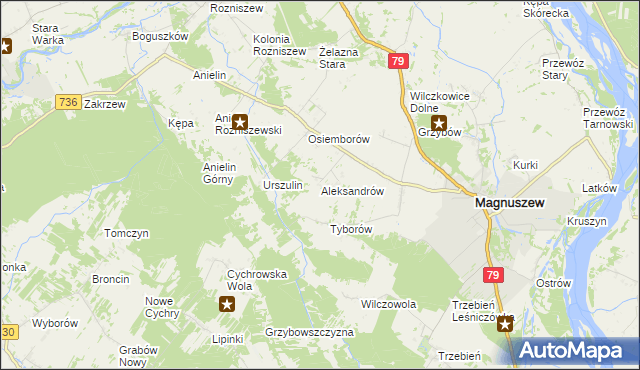 mapa Aleksandrów gmina Magnuszew, Aleksandrów gmina Magnuszew na mapie Targeo