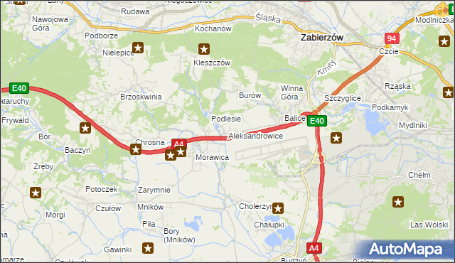 mapa Aleksandrowice gmina Zabierzów, Aleksandrowice gmina Zabierzów na mapie Targeo