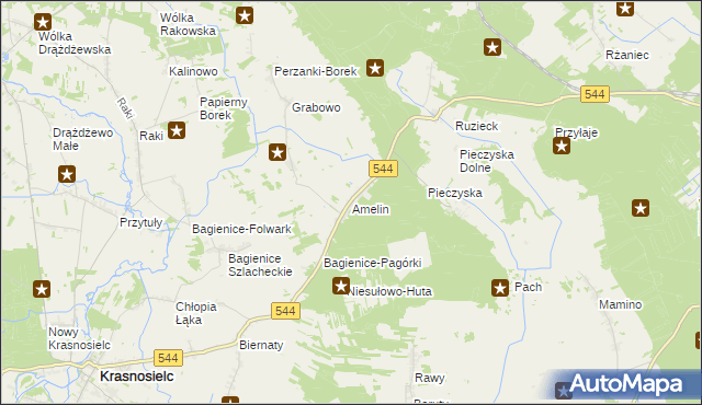 mapa Amelin gmina Krasnosielc, Amelin gmina Krasnosielc na mapie Targeo