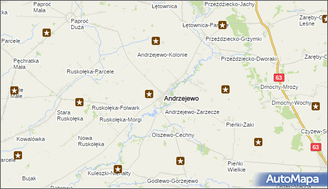 mapa Andrzejewo powiat ostrowski, Andrzejewo powiat ostrowski na mapie Targeo