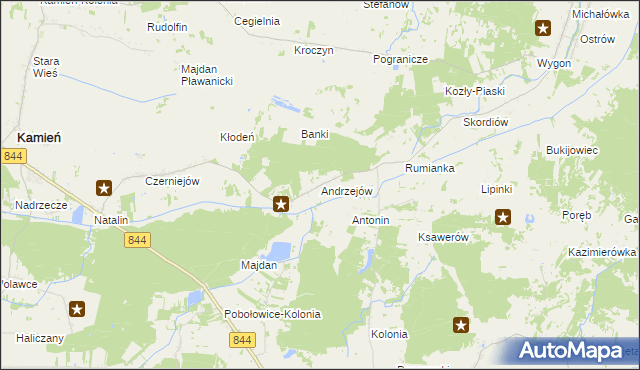 mapa Andrzejów gmina Kamień, Andrzejów gmina Kamień na mapie Targeo