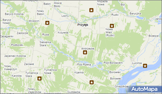 mapa Andrzejów gmina Przyłęk, Andrzejów gmina Przyłęk na mapie Targeo
