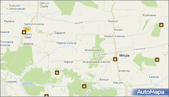 mapa Andrzejówka gmina Mircze, Andrzejówka gmina Mircze na mapie Targeo