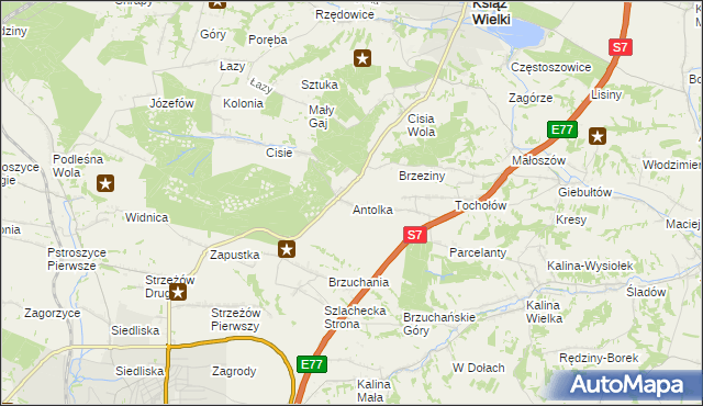 mapa Antolka gmina Książ Wielki, Antolka gmina Książ Wielki na mapie Targeo