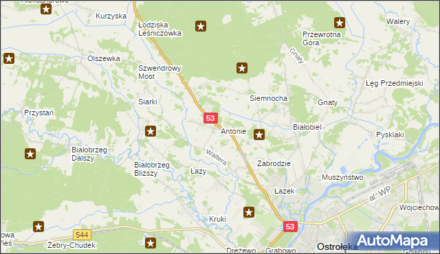 mapa Antonie gmina Olszewo-Borki, Antonie gmina Olszewo-Borki na mapie Targeo