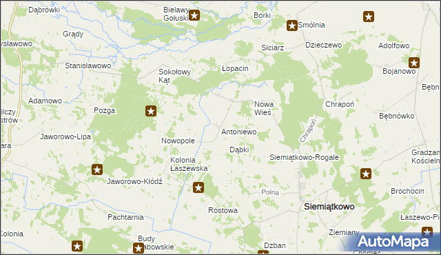 mapa Antoniewo gmina Siemiątkowo, Antoniewo gmina Siemiątkowo na mapie Targeo