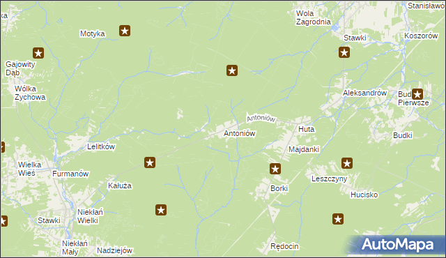 mapa Antoniów gmina Chlewiska, Antoniów gmina Chlewiska na mapie Targeo