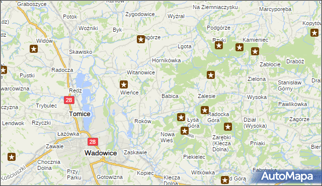 mapa Babica gmina Wadowice, Babica gmina Wadowice na mapie Targeo