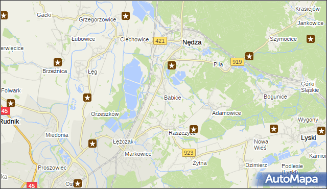 mapa Babice gmina Nędza, Babice gmina Nędza na mapie Targeo