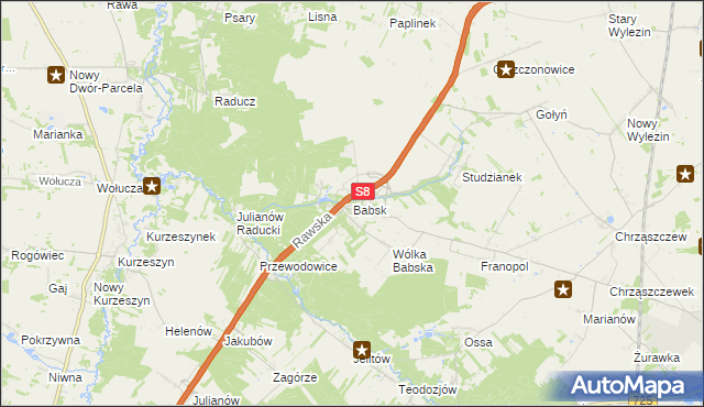 mapa Babsk gmina Biała Rawska, Babsk gmina Biała Rawska na mapie Targeo