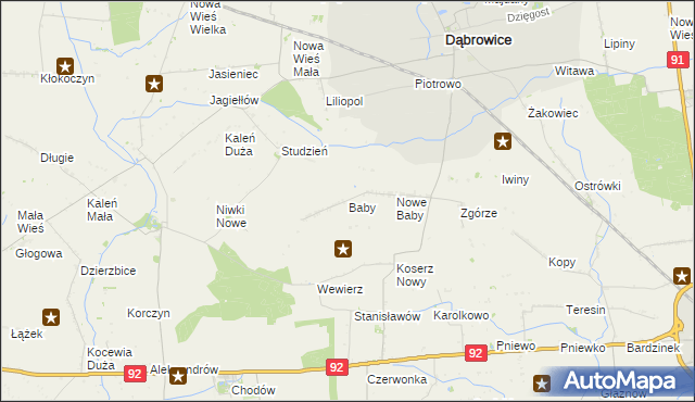 mapa Baby gmina Dąbrowice, Baby gmina Dąbrowice na mapie Targeo