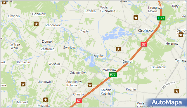 mapa Bąków gmina Orońsko, Bąków gmina Orońsko na mapie Targeo