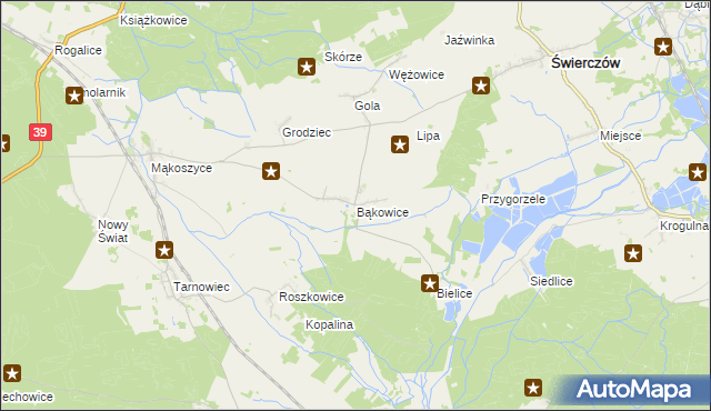 mapa Bąkowice, Bąkowice na mapie Targeo