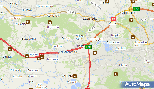 mapa Balice gmina Zabierzów, Balice gmina Zabierzów na mapie Targeo