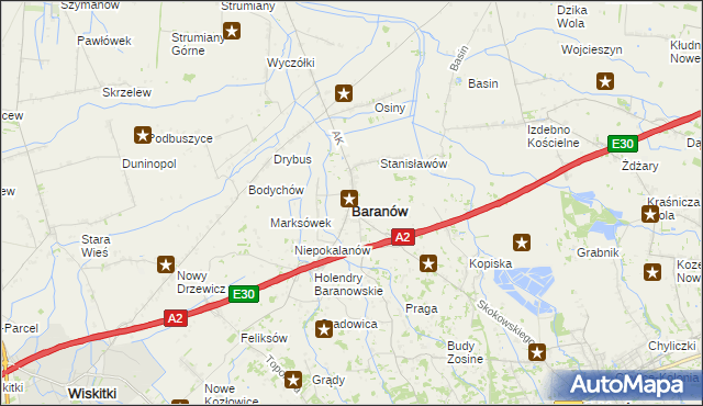 mapa Baranów powiat grodziski, Baranów powiat grodziski na mapie Targeo