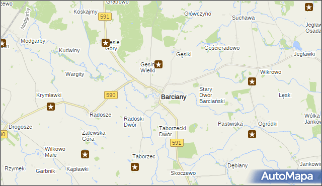 mapa Barciany, Barciany na mapie Targeo