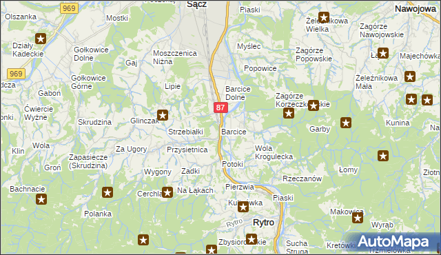 mapa Barcice gmina Stary Sącz, Barcice gmina Stary Sącz na mapie Targeo