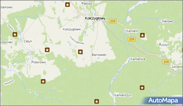 mapa Barnowiec gmina Kołczygłowy, Barnowiec gmina Kołczygłowy na mapie Targeo