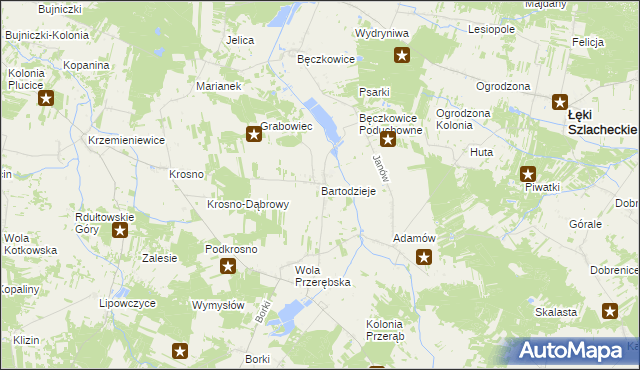 mapa Bartodzieje gmina Masłowice, Bartodzieje gmina Masłowice na mapie Targeo