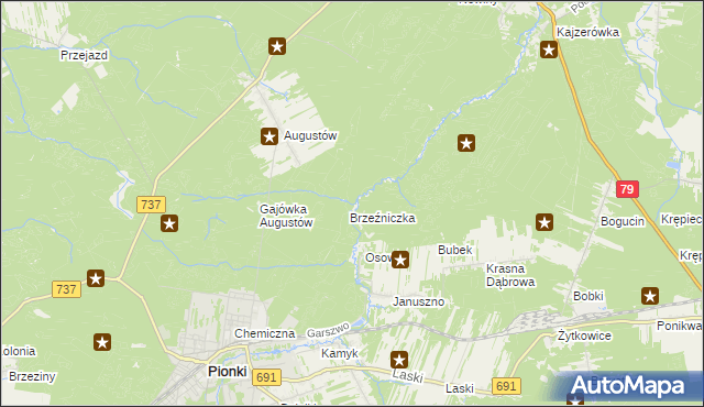 mapa Bażantarnia gmina Pionki, Bażantarnia gmina Pionki na mapie Targeo