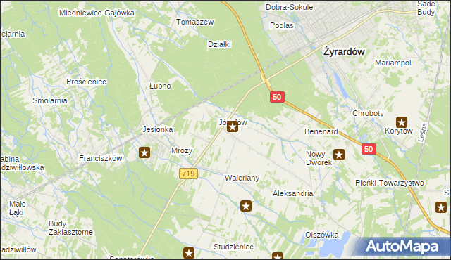 mapa Bednary gmina Puszcza Mariańska, Bednary gmina Puszcza Mariańska na mapie Targeo