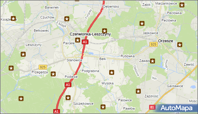 mapa Bełk gmina Czerwionka-Leszczyny, Bełk gmina Czerwionka-Leszczyny na mapie Targeo