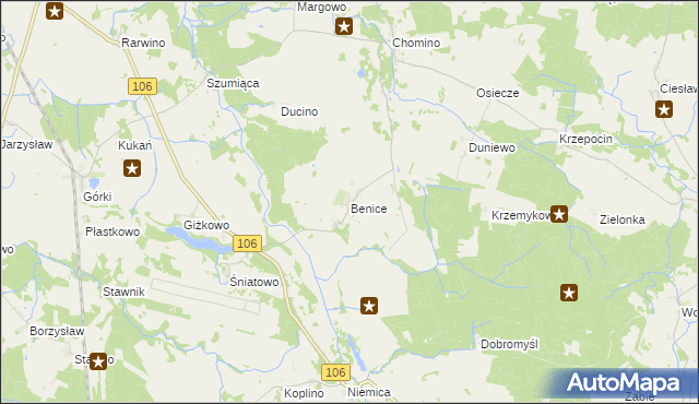 mapa Benice gmina Kamień Pomorski, Benice gmina Kamień Pomorski na mapie Targeo